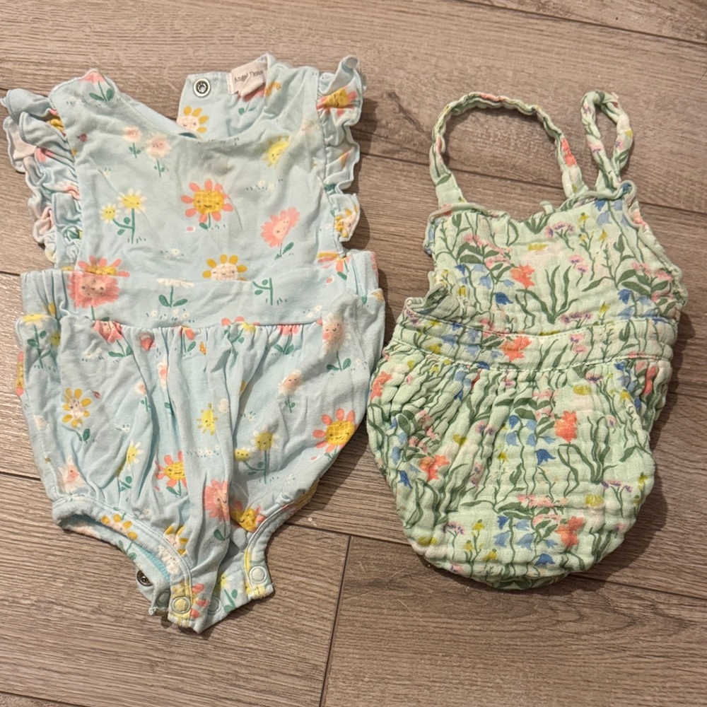Angel Dear Floral Kids One Pieces - Blue and Green